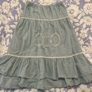 Chipie Teal Tiered Ruffle Skirt with Embroidery